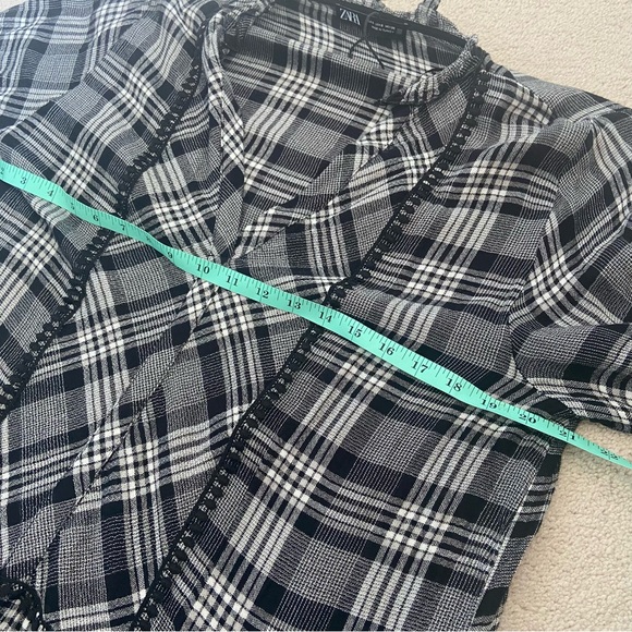 ZARA Plaid Babydoll Embroidered Dress - Picture 5 of 8